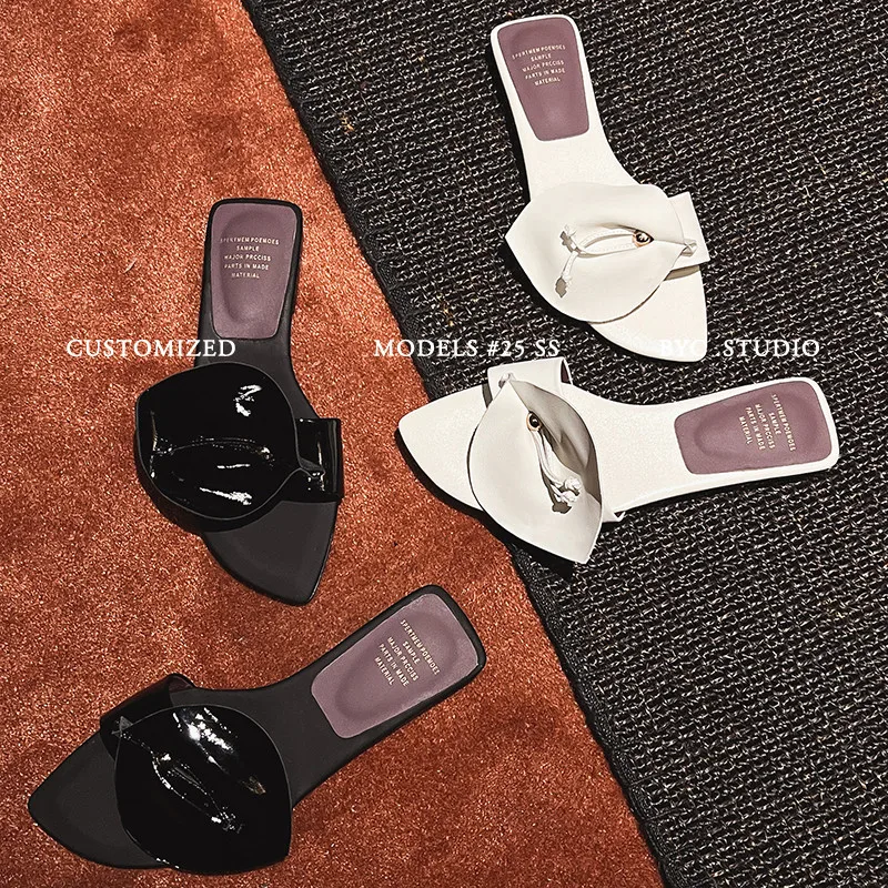 

MKKHOU Fashion Women's Shoes New High Quality Genuine Leather Pointed Flat Slippers Summer Casual Lightweight Women's Shoes