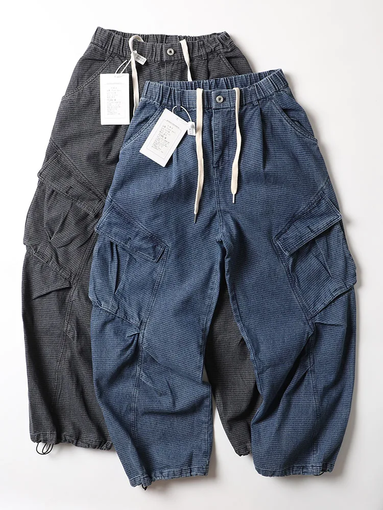 

Artistic Loose Wide Leg Men's Jeans Small Grid Pattern Retro Style Trendy Long Pants Autumn Season Straight Cut Denim Jeans