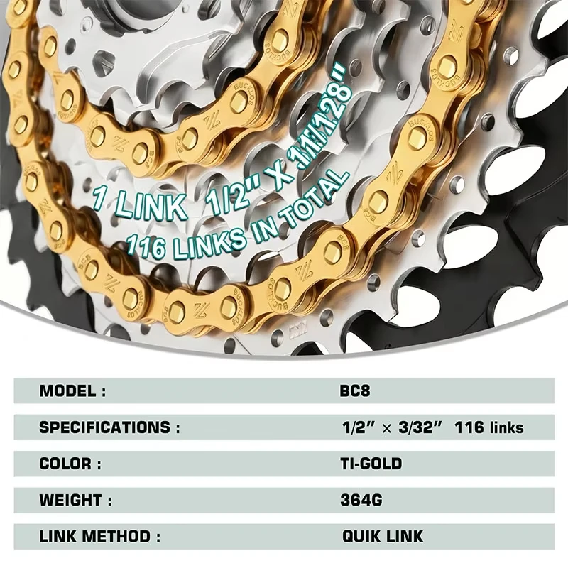 BUCKLOS Bike Chain S8 S9 S10 S11 S12 MTB Road Bicycle Chain 8V 9V 10V 11V 12V Bike Current 116/126L High Quality Bicycle Chain