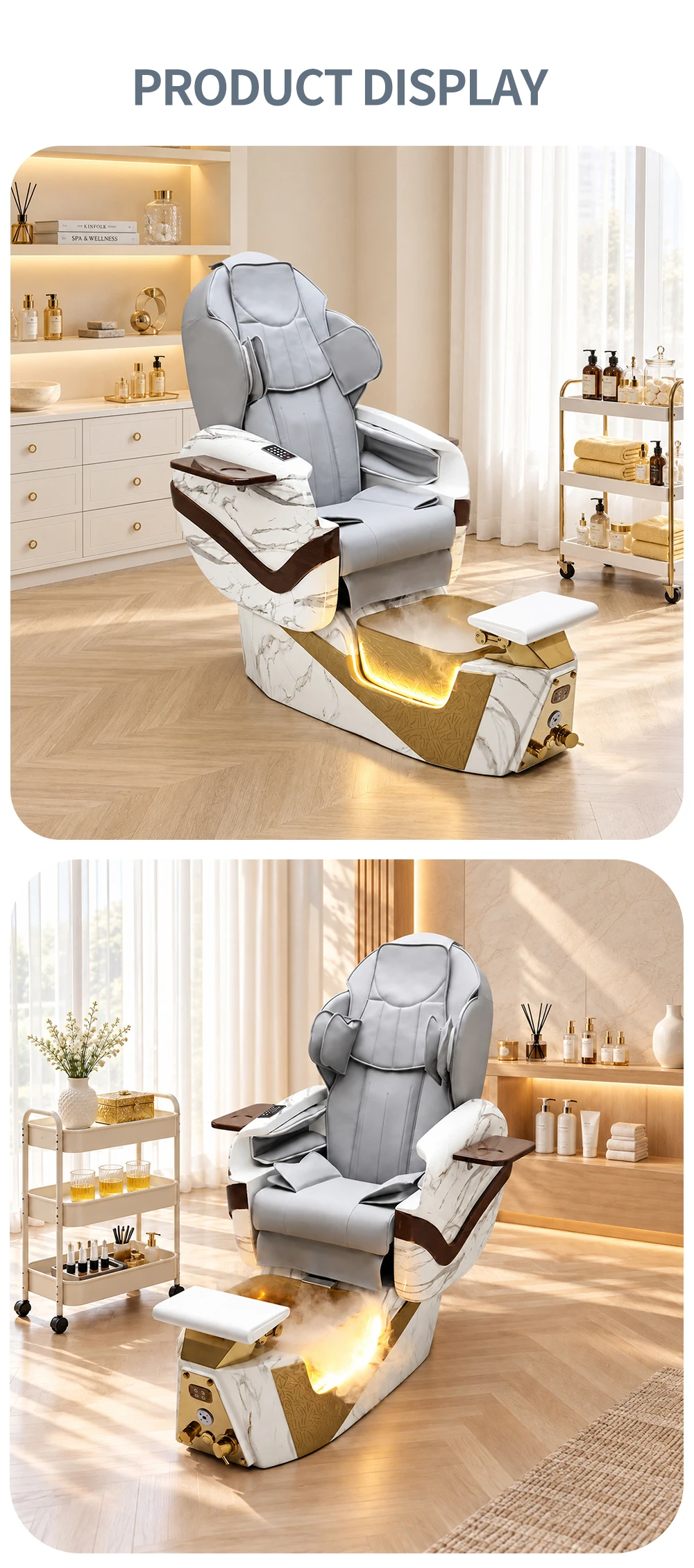 Luxuriöser Pediküre-Stuhl für Nagelstudios, mit elektrischer Rückenmassage, ausgestattet mit Surfpumpe und Abflusspumpe, individuell anpassbar. – Detail 12