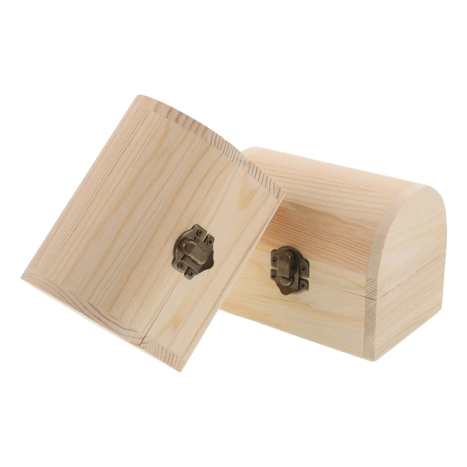 

2Pcs Unpainted Solid Wood Mini Storage Box with Sophisticated Arch Design Small Wooden Treasure Chest for Jewelry Keepsakes