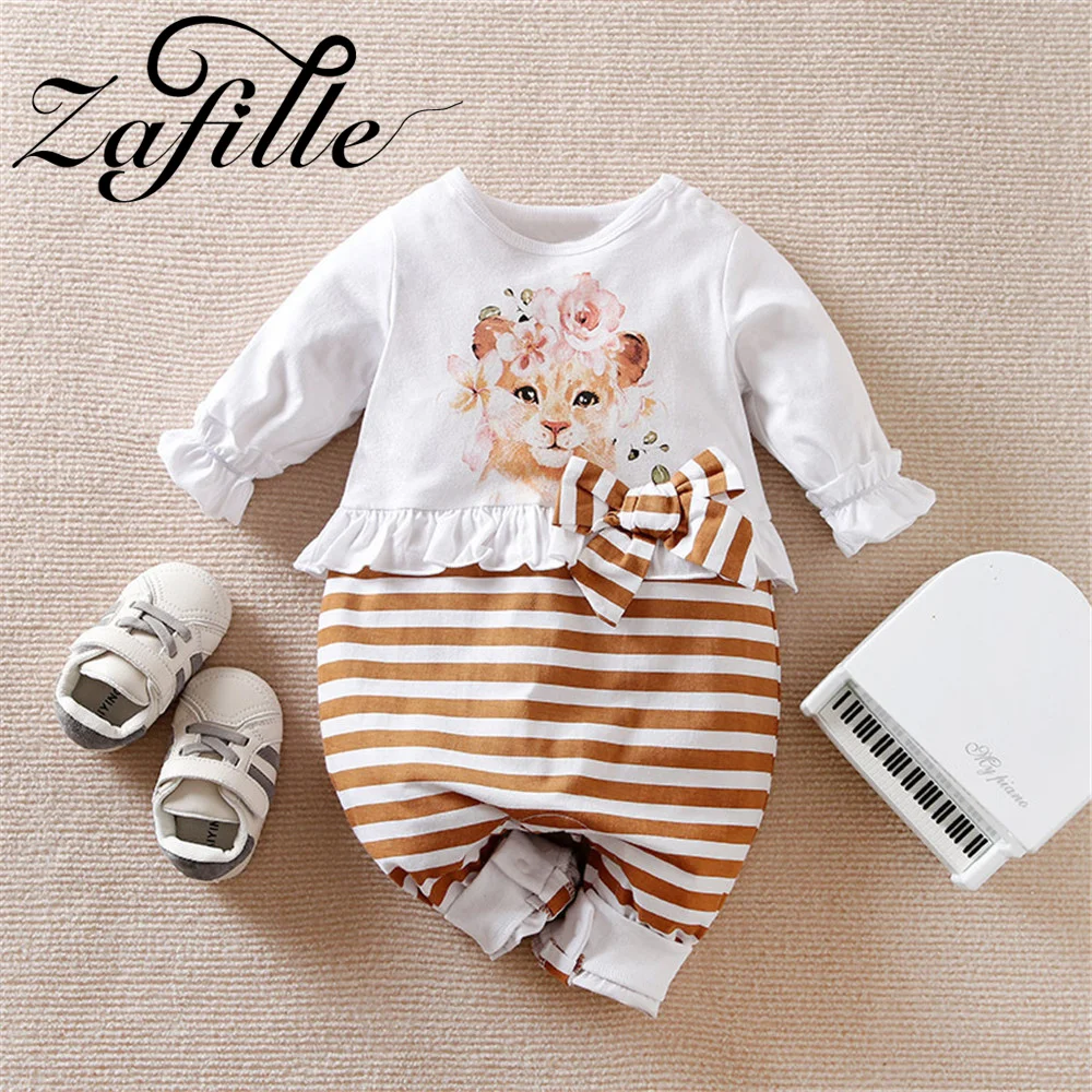 

ZAFILLE Girls Baby Clothes Patchwork Bowknot Newborn Bodysuit For Kids Clothing Flowers Lion Printed Baby Girls Rompers Outfits