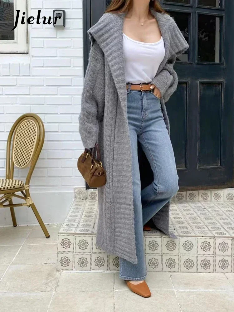 Jielur Korean Chic Autumn Winter Women Cardigan Loose Casual Knit Cardigan Woman Gray Apricot Street Fashion Sweaters Female