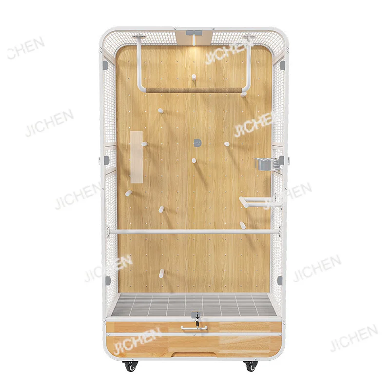 فيلا قفص العصافير ببغاء كبير خاص بمساحة كبيرة من الخشب الصلب المنقولة والحديد المطاوع آلة رمادية بانورامية #4