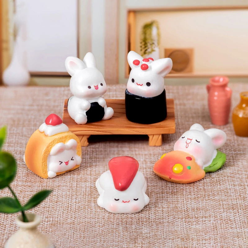 Cartoon Cake Roll Rabbit Mini Landscape Ornament DIY Home Kitchen Food Toy Miniature Figurines Decoration Accessories Gifts