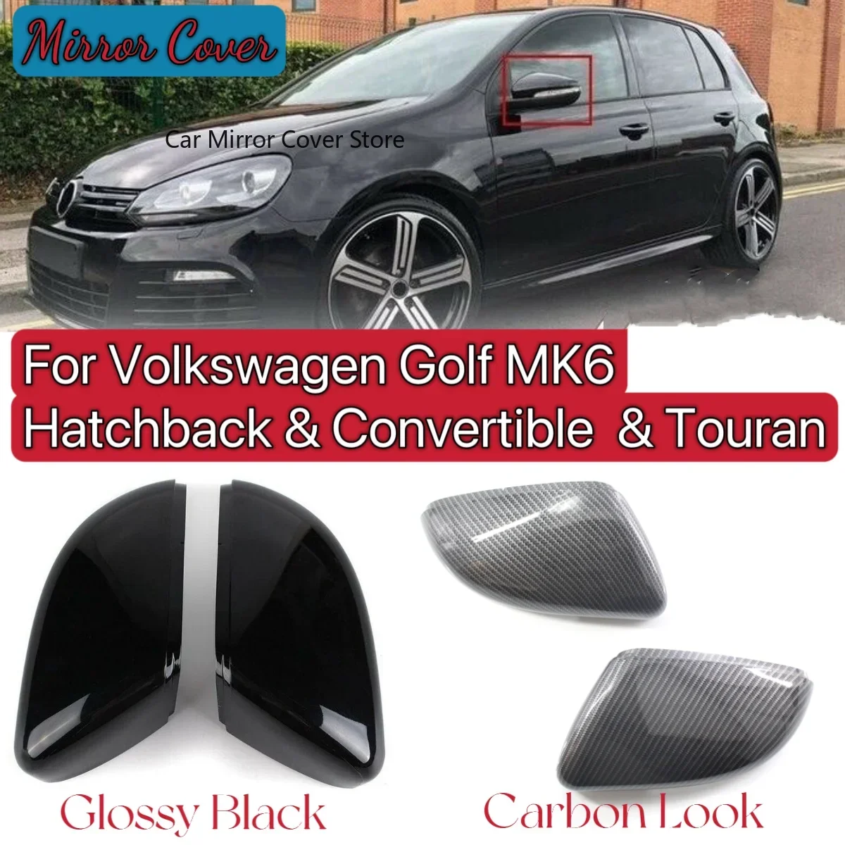 

For VW GOLF MK6 HATCHBACK CONVERTIBLE 2009-2013 TOURAN 2010-2014 Rear View Side Wing Mirror Cap Cover Replacement Left & Right