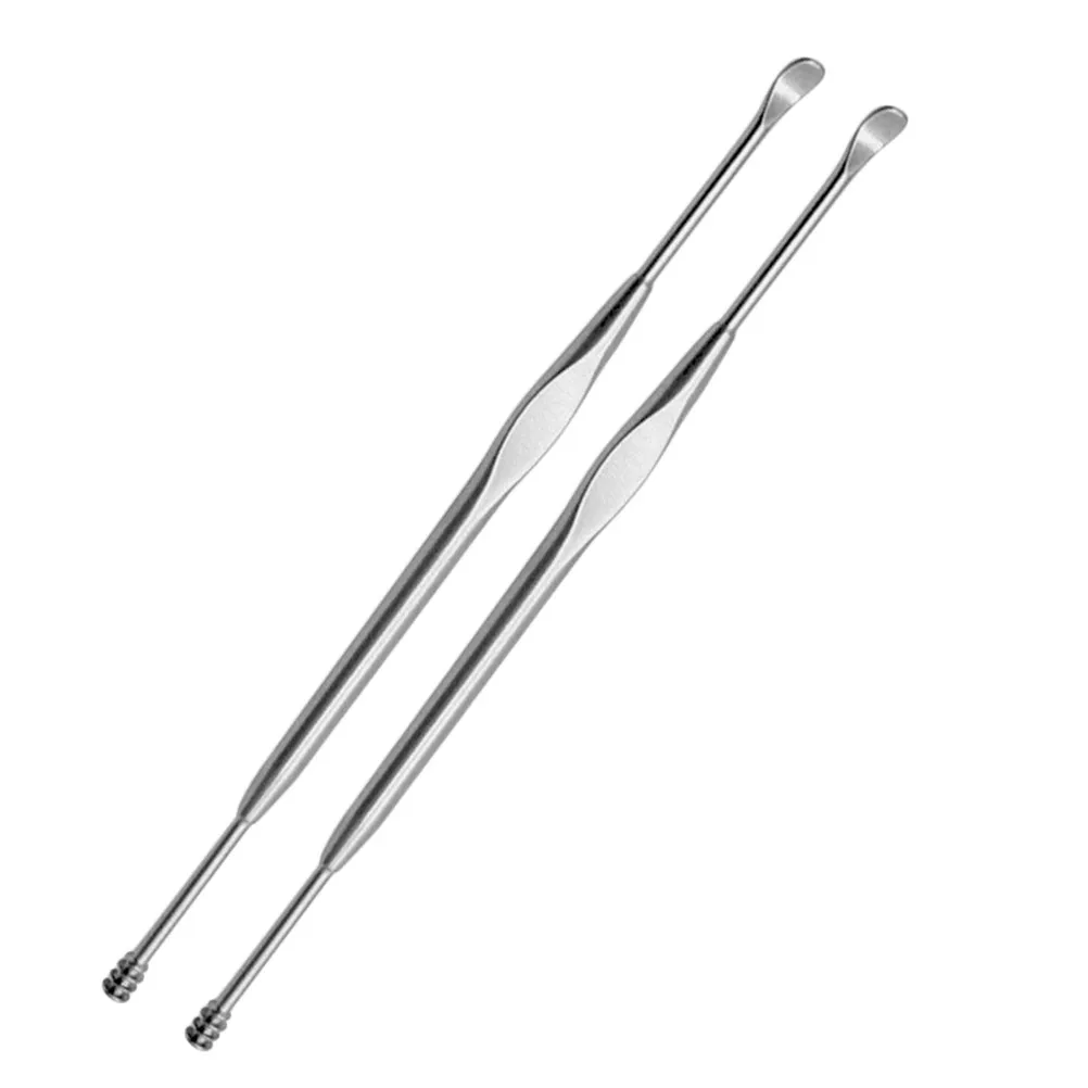 2Pcs Stainless Steel Ear Spoon Double Ended Wax Removal Tool Ergonomic Skid Proof Lightweight Ear Cleaner for Daily Care