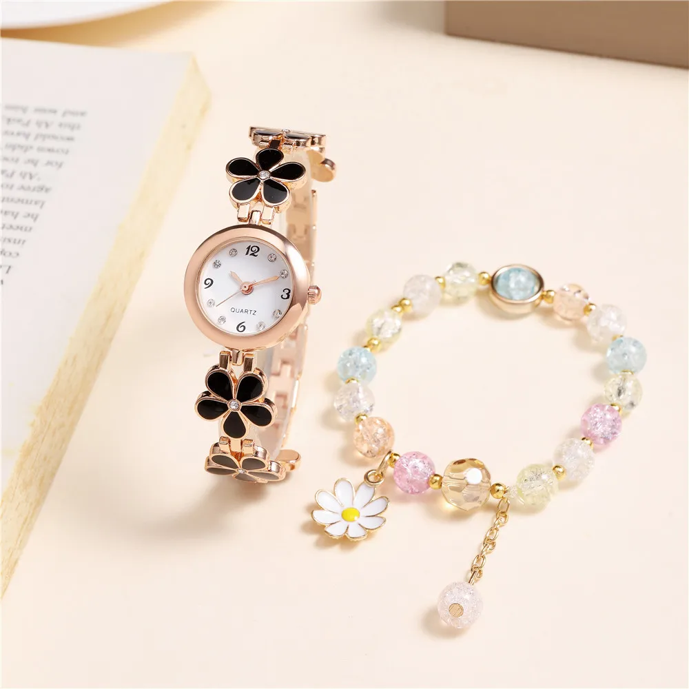 sweet flower style rhinestone quartz women bracelet watch