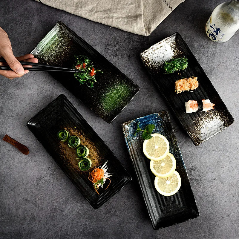 

Sushi plate Japanese cuisine commercial flat plate rectangular ceramic strip plate Hotel restaurant home dish plate