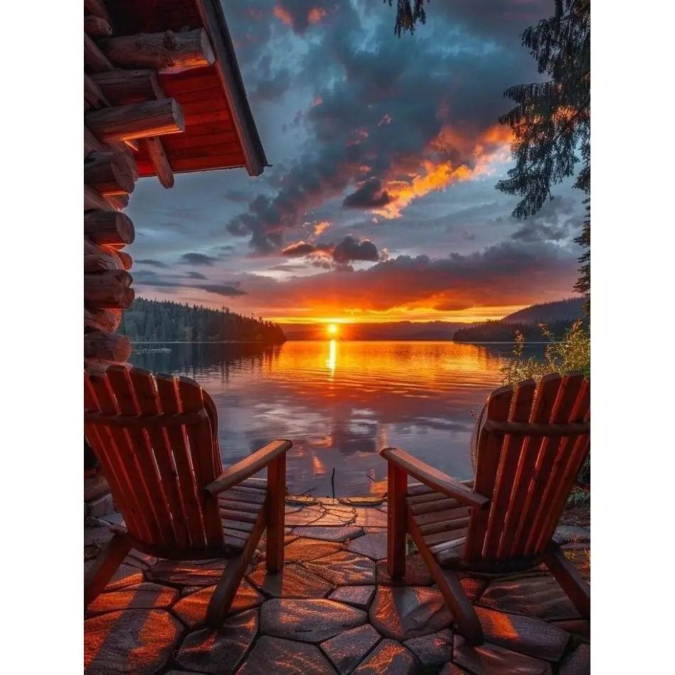 RUOPOTY Diamantmalerei Wandkunst DIY Sonnenuntergang am See Motiv Tier Vollrund Modernes Wohndekor Geschenk Kunstbedarf für Anfänger