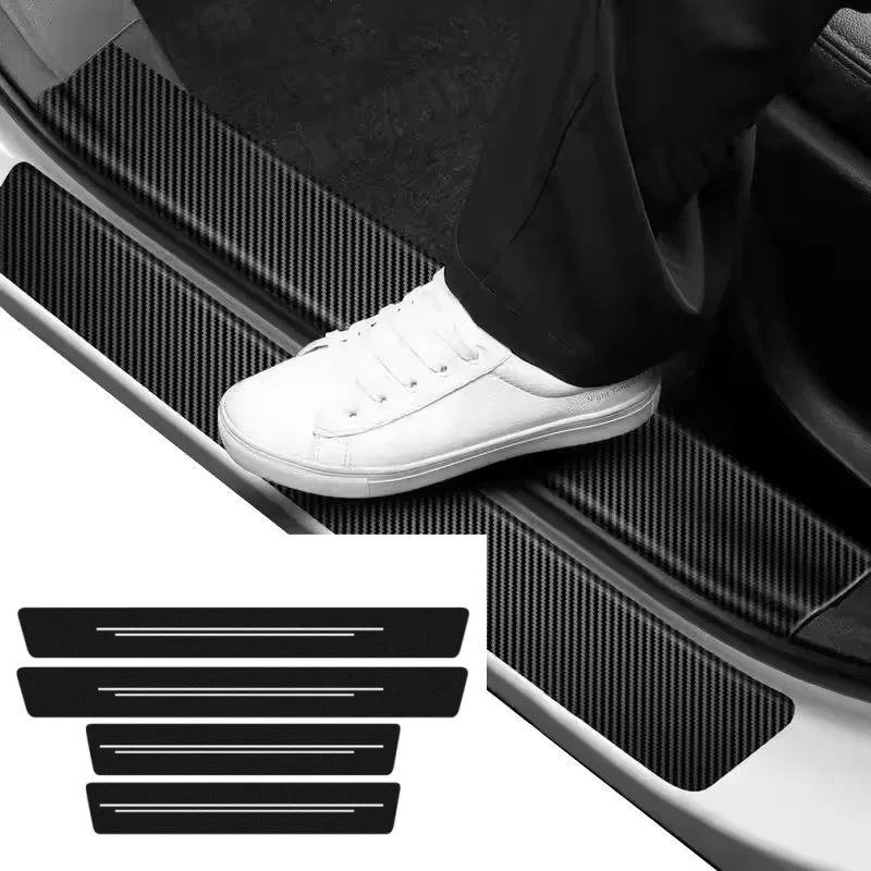 

4pc Car Door Plate Protective Stickers Universal Carbon Fiber Leather Car Door Sill Protection Film DIY Paste Anti Scratch Strip