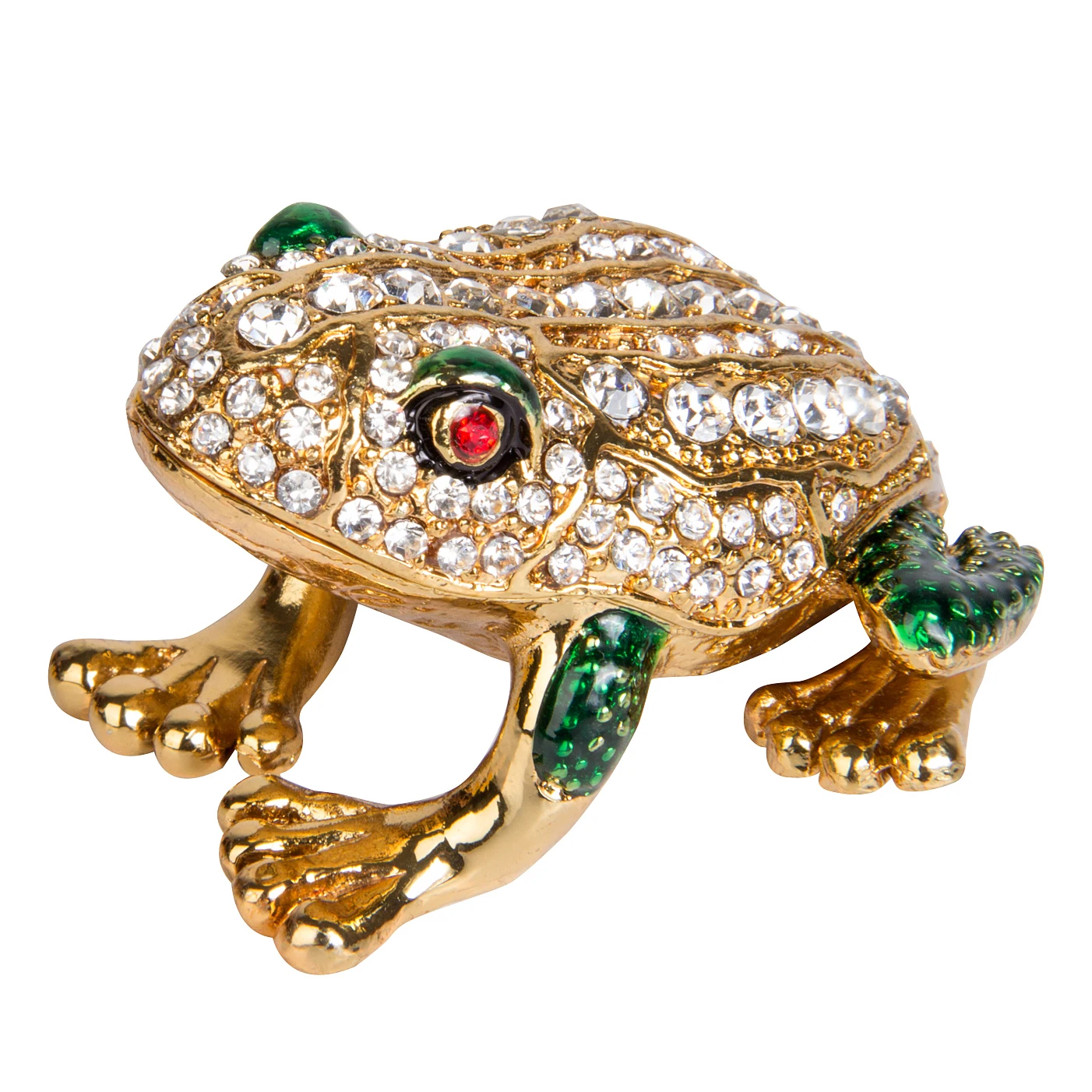 QIFU Fashion Wholesale Metal Crystal Rhinestone Imperial Green Frog Trinket Box Jewelry Boxes