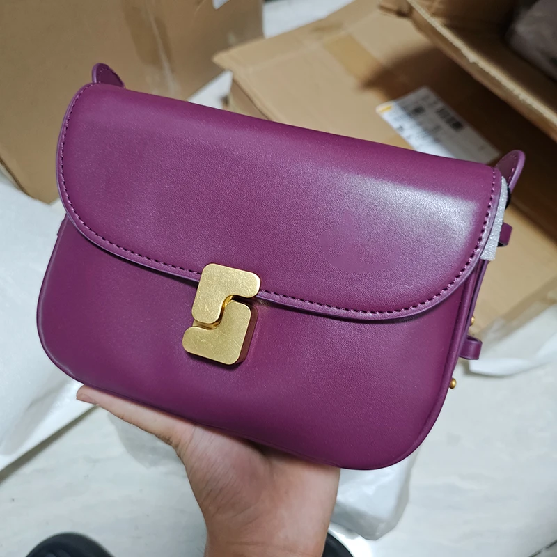 

Genuine Leather Women's Shoulder Bag Handbag Messenger Preppy Female Vintage Envelope Bags Luxury Desinger Briefcase Purple