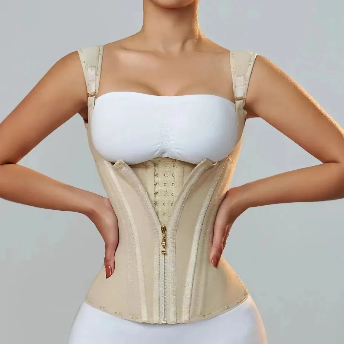 

Fajas Colombianas Girdles Double Compression Waist Trainer Corset Bone Adjustable Zipper Shaper Curve Women Postpartum Shapewear