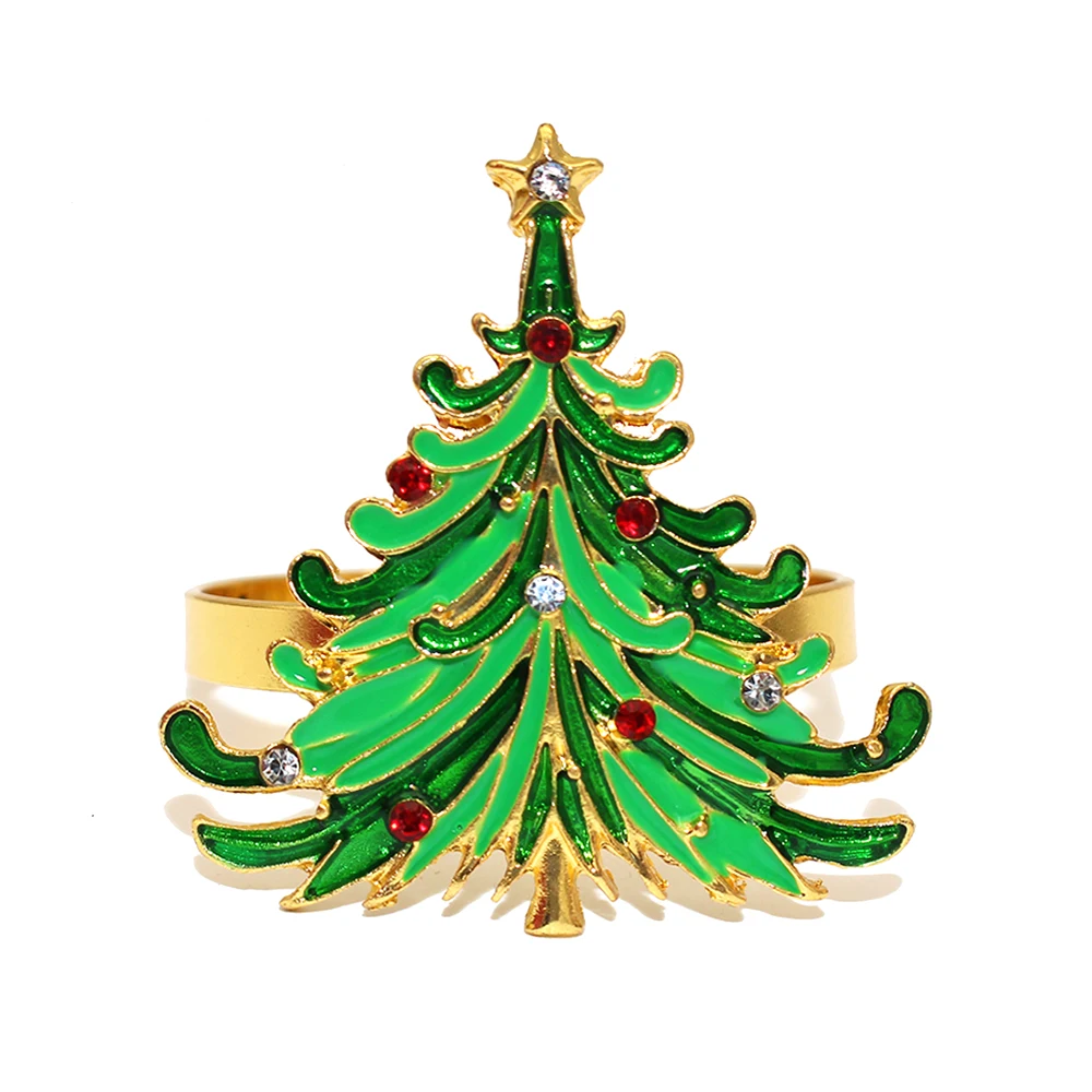 6Pcs Green Christmas Tree Napkin Rings for Dinning Table Decoration Holiday Party Home Thanksgiving Wedding Decor ERC60