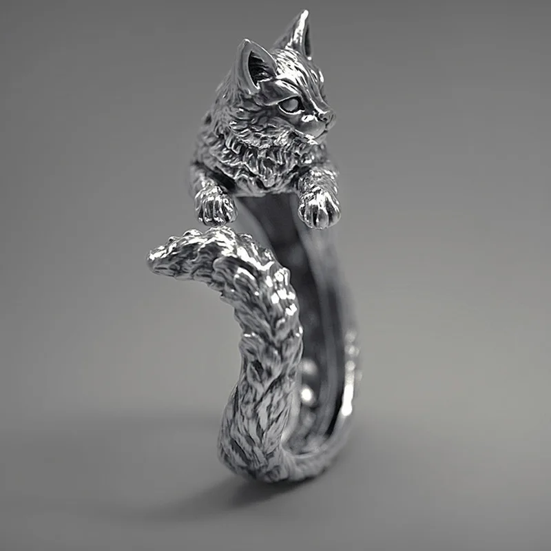 1pc Vintage Dark Alloy Cartoon Little Cat Open Ring For Women Personality Fashion Simple Ring Handicraft Gift For Girl