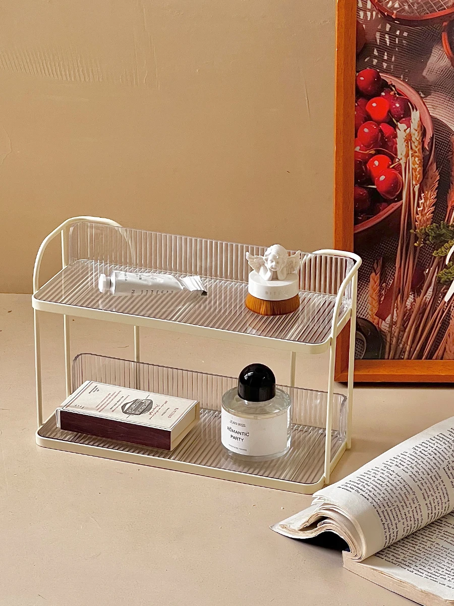 Ins transparent double-layer cream wind shelf bedroom desktop cosmetics perfume skin care sundries sorting storage rack