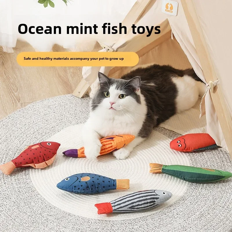 Cat Toys Teasing Cat Pillow Plush Fish Toys Self Hi Printed Big Knife Fish Striped Fish Shaped Series Sound Toys