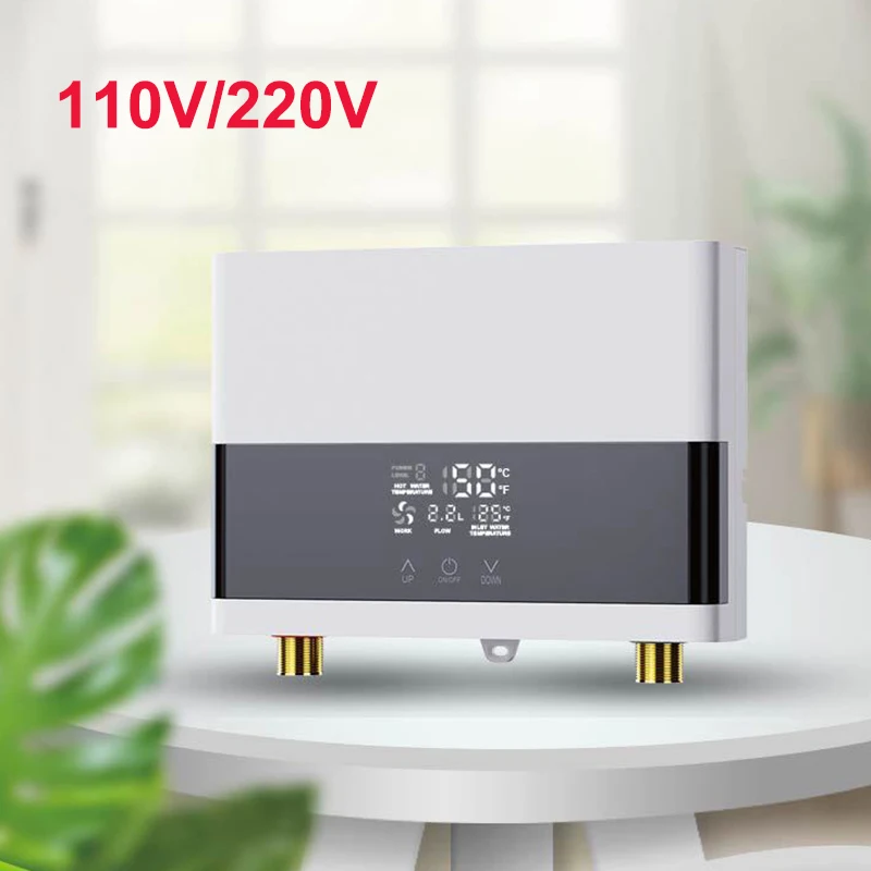 Calentador de agua eléctrico de 110V/220V, calentamiento rápido instantáneo, temperatura constante inteligente, pantalla en inglés para ducha de baño