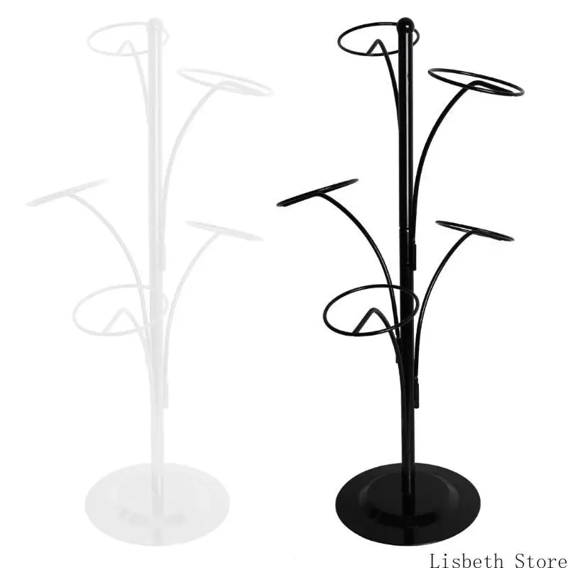 

124A Metal Hats Display Rack with 5 Round Standing Hooks Baseball Rack Headwear Rack Hat Storage Display Holder