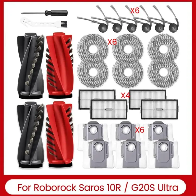 AS94-For Roborock Saros 10R / G20s Ultra Robot Vacuum Cleaner Parts Dual Main Brush Side Brush Filter Mop Cloth Dust Bag