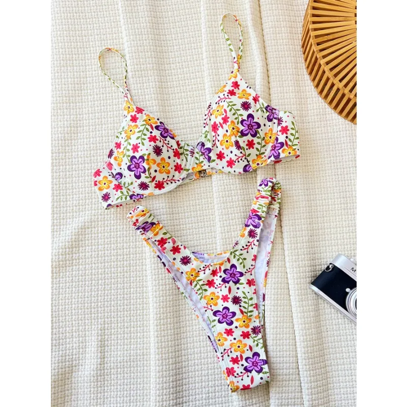 2024 Sexy Two-piece Swimsuit Set Push Up Swimwear for Women Print Bikini Vintage Women Bathing Suit Bikinis Set Mujer Swimsuits