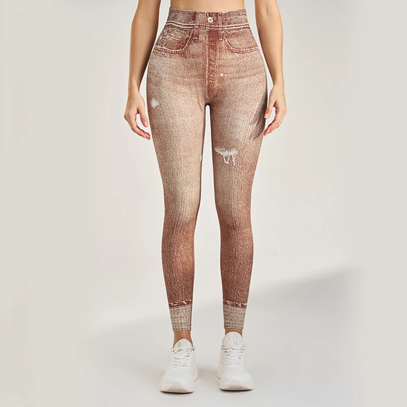 

Women High Waist Sport Leggings Denim Pattern Yoga Pants Hip lifting Running Trousers Girls Elastic Quick Dry Gym Fitness Tights