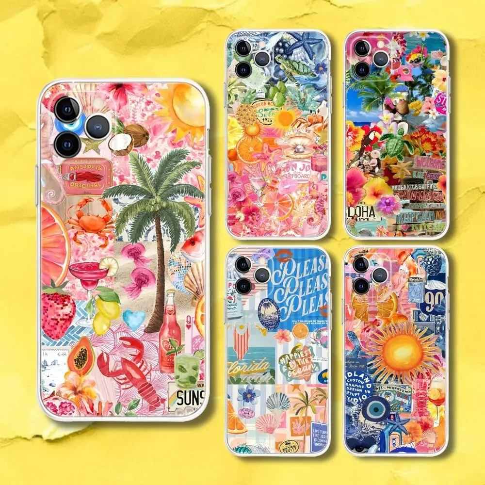 

Summer Vibes Seaside Wine Transparent Phone Case For iPhone 17,13,15,12,11,14,16 Pro Max Mini 7,8 Plus SE4,17E Air Fundas