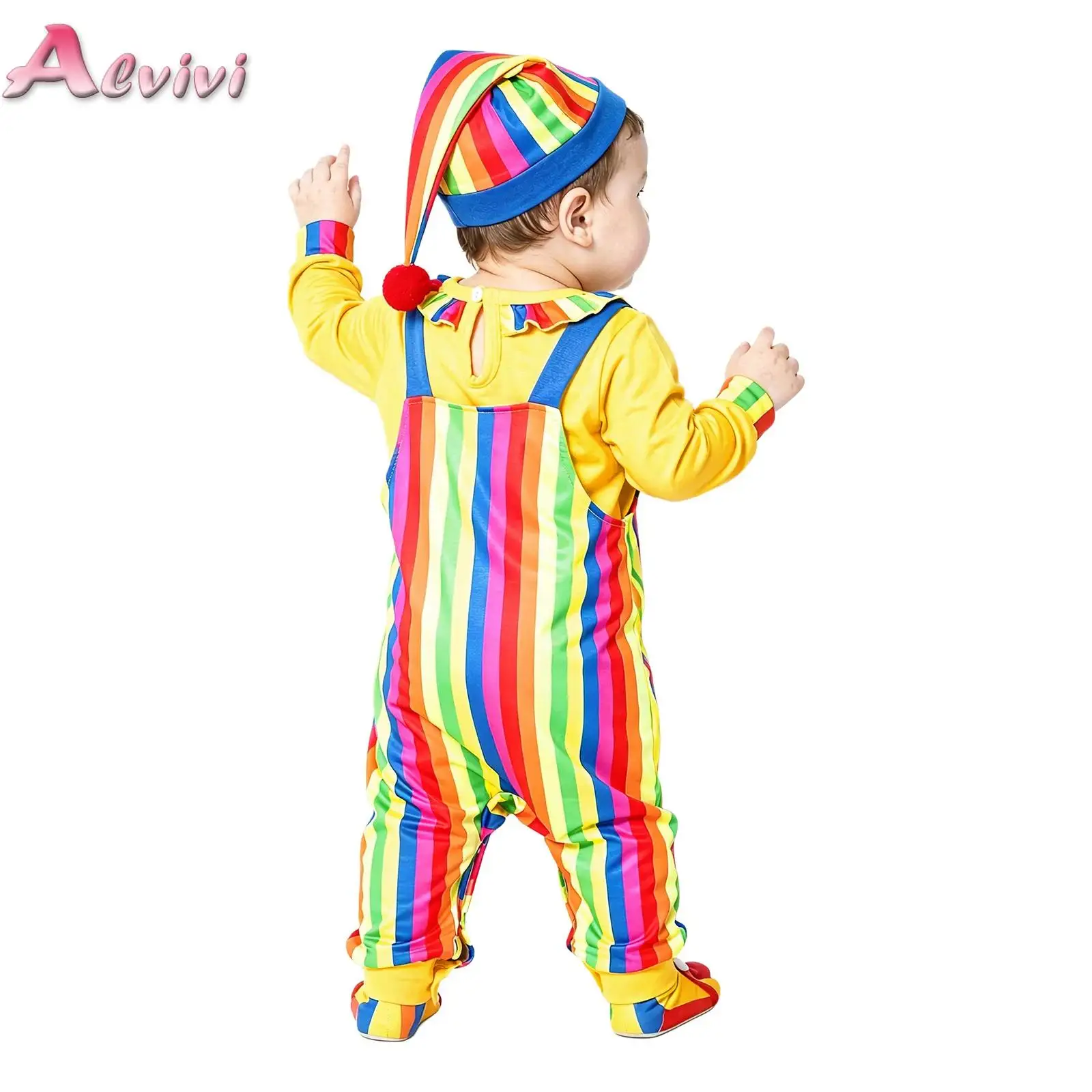 Baby Toddlers Clown Set Long Sleeve Print Tops with Suspender Trousers Hat 3pcs Set for Themed Party Halloween Stage Performance