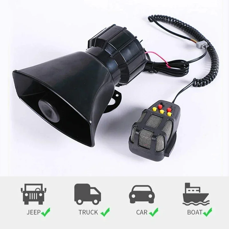 

Mic PA System Emergency Amplifier Hooter Speakers Loud Car Horn Police Siren Air Horn Megaphone Tone 12V 100W Car Warning Alarm