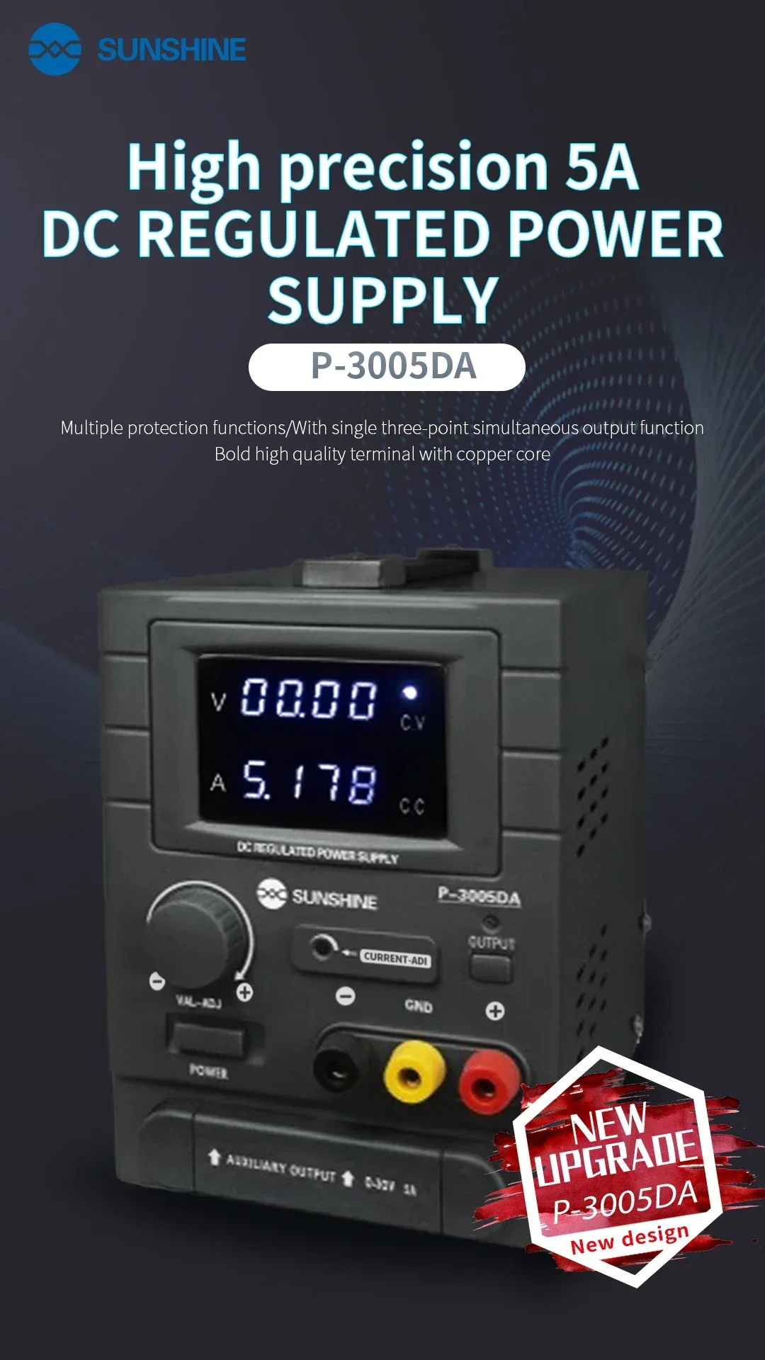 TLF Sunshine P-3005DA High Precision 4 Bit Display 30V 5A DC Power Supply for Mobile Repair P3005DA