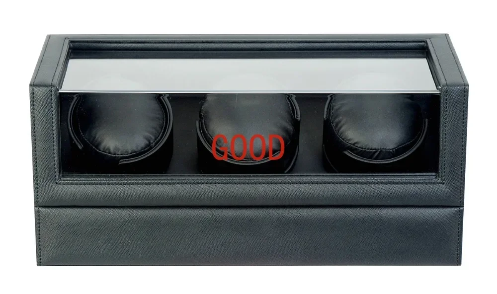 Battery Powered Winders Cross Pattern Leather Triple Watch Rotation Box