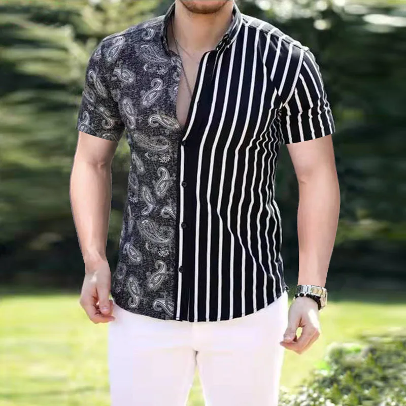 

Men's Summer Casual Shirt Striped Design Men's Short Sleeve Lapel Fashion Casual Style