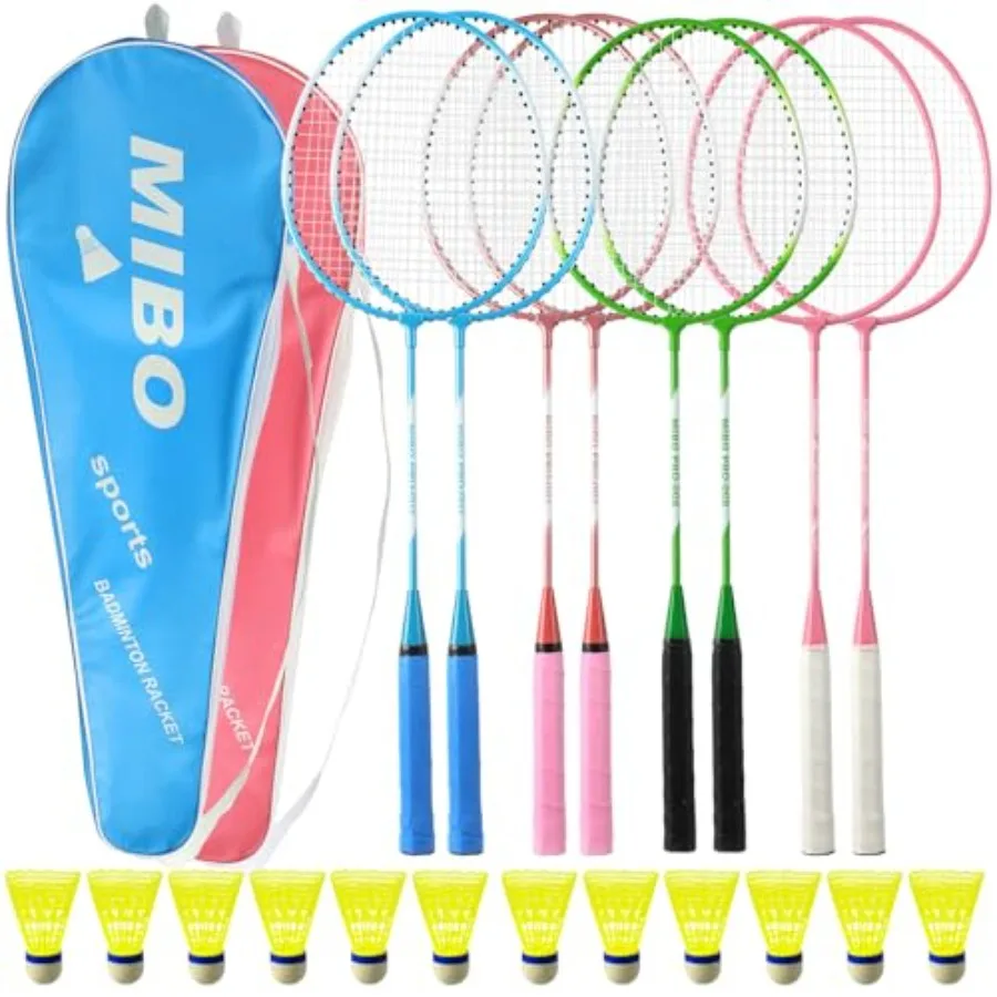 

8 Pcs Badminton Rackets Set with 12 Shuttlecocks, Lightweight Badminton Set of 4 for Adults Backyard Gym Beach Outdoor Games