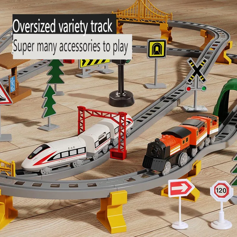 Elektryczny samochodzik dla dzieci, zestaw do składania kolejki, edukacyjny model symulacyjny dla chłopców, prezent na Boże Narodzenie i urodziny, zabawki z torami kolejowymi.