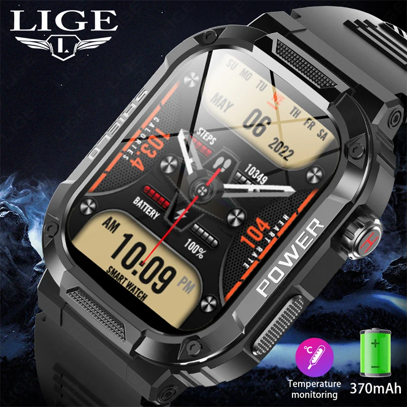 LIGE Rugged Outdoor Military Smart Watch Men Bluetooth Call Waterproof Fitness Watches Sports Smartwatch For Xiaomi Android IOS