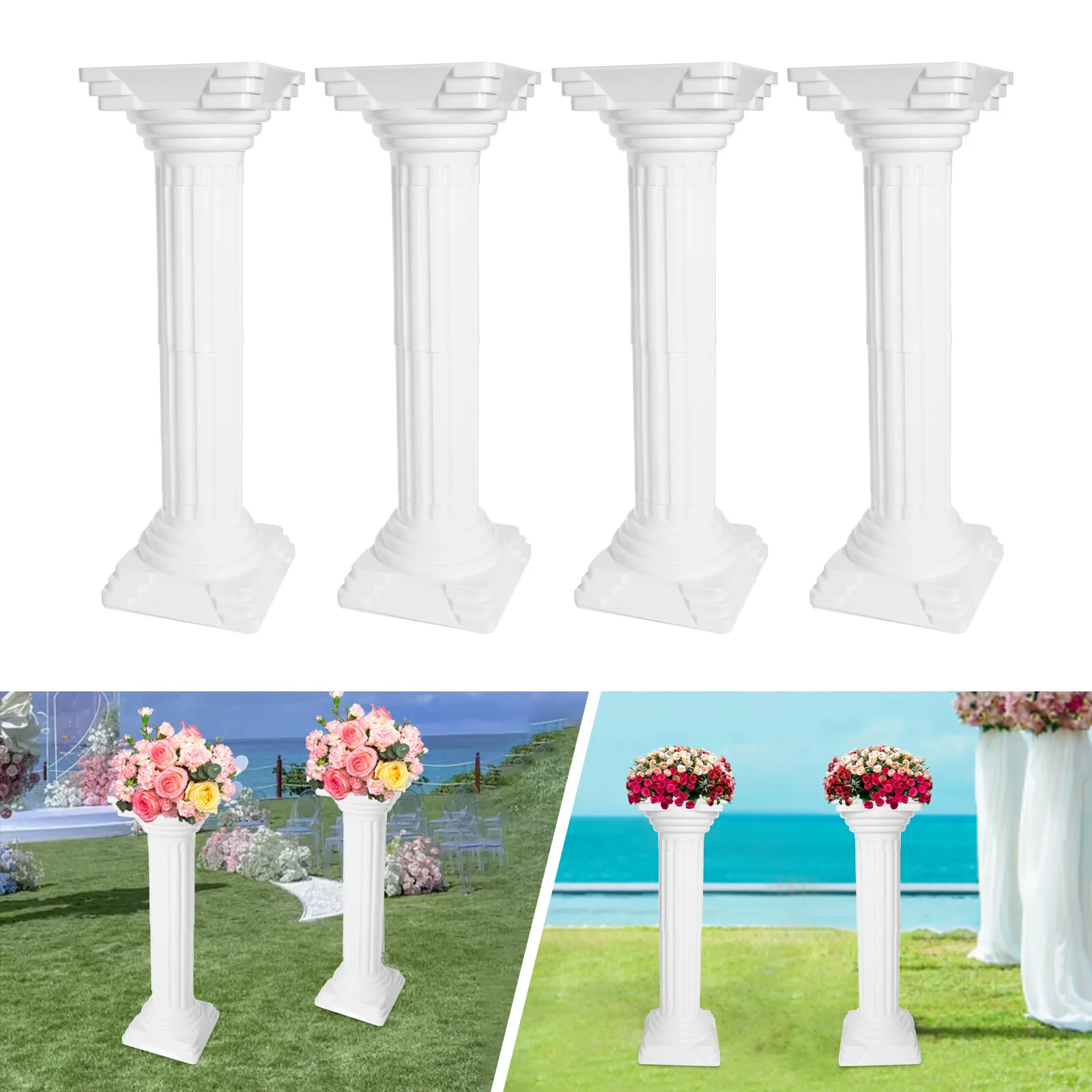 

4 Stylolitic Plastic White Flower Stand Portable Wedding Decor Roman Column Roman Pillars For Garden Terrace Lawn Courtyard