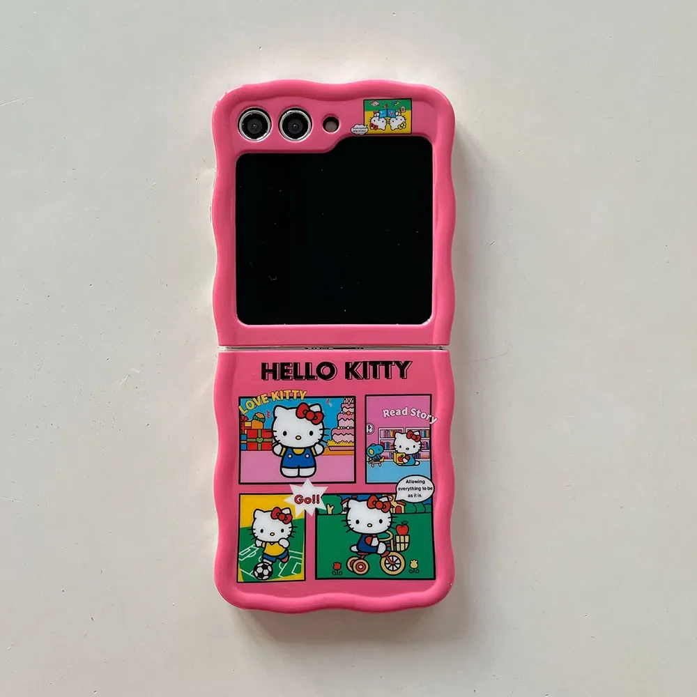 Cartoon Hello Kitty With Bracelet Phone Case for Samsung Galaxy Z Flip 3 4 5 Z Flip 6 5G PC Hard Anti-fall Back Cover Girl