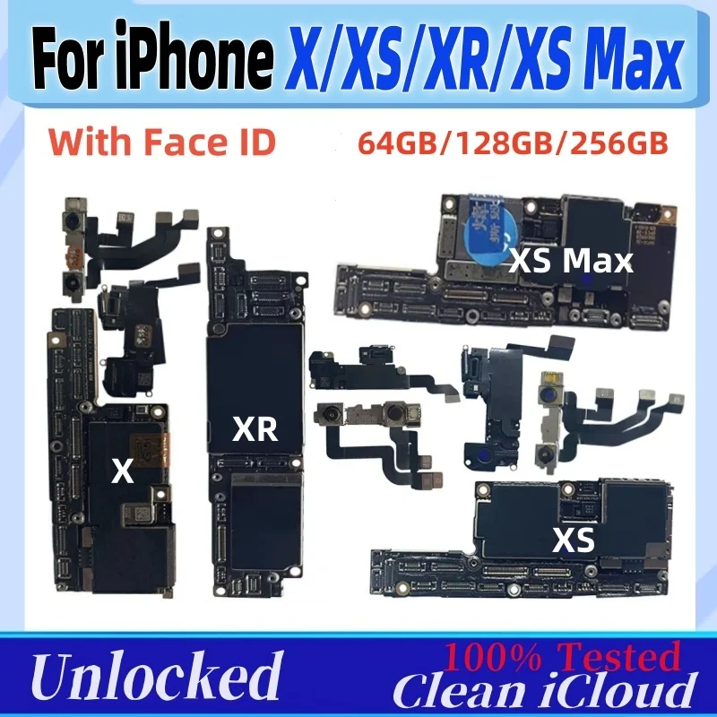 Placa base desbloqueada probada para iPhone XS Max con placa base de identificación facial iCloud limpio para iPhone X XR XS placa lógica compatible con actualización