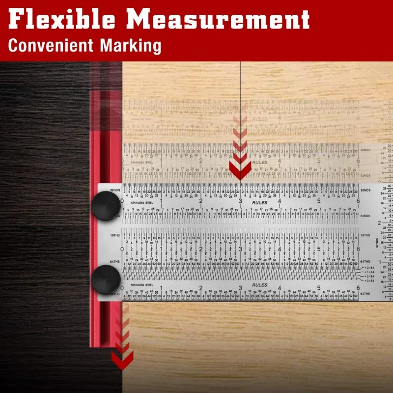 Allsome T-RULE Precision Marking 3/6/12 Inch Stainless Steel Woodworking Marking Scribing Line Carpenter Square Measuring Tool