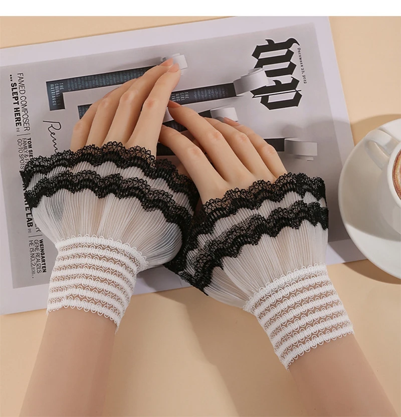 انفصال كشكش الدانتيل الأصفاد لوليتا فتاة المعصم قصيرة وهمية الأكمام الزخرفية مطاطا سوار سترة بلوزة متوهج الأكمام اليد #2