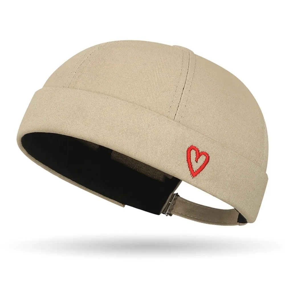Vintage Heart Love Label Docker Cap Cotton Adjustable Brimless Hat Skull Cap Men and Women