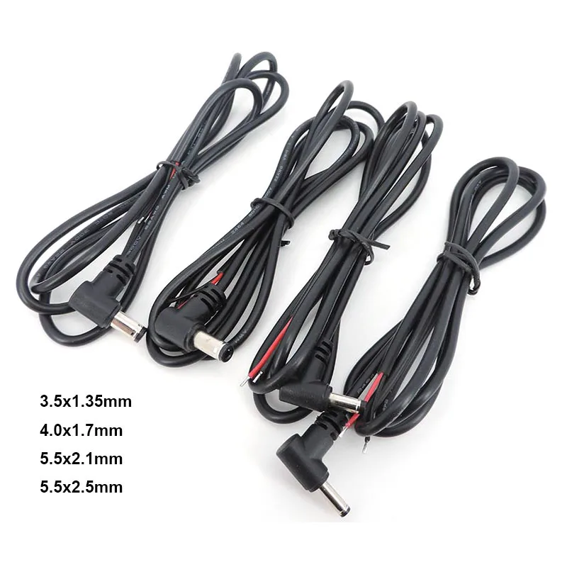 2-pinowe złącze zasilania męskiego DC przedłużające kątowy kabel ładujący 4,0x1,7 3,5x1,35 mm 5,5x2,1 mm 5,5x2,5 mm 22AWG 90 stopni 3A Przewód t