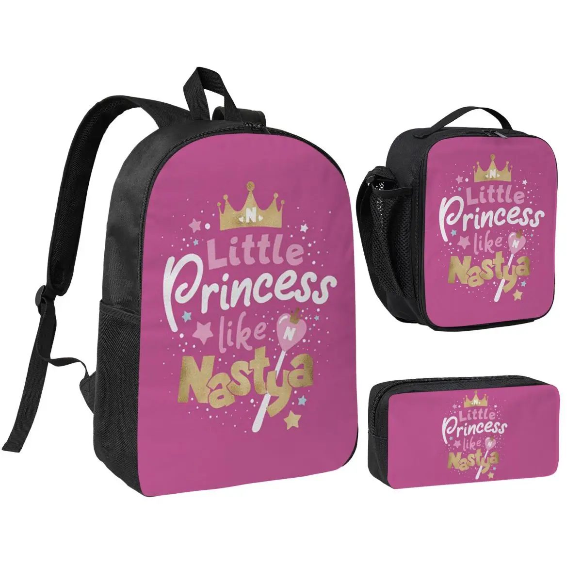 

Princess Posters Like Nastya Backpack Boys Girls BookBag School Bag Shoulder Bags 3ps Insulated Lunch Bag Pencil Case