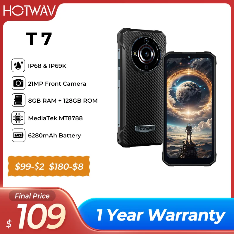 

HOTWAV T7 Rugged Smartphone Android 13 Octa-core processor 6280mAh Large Battery 6.52'' HD+ Display New Lightweight Cell phone
