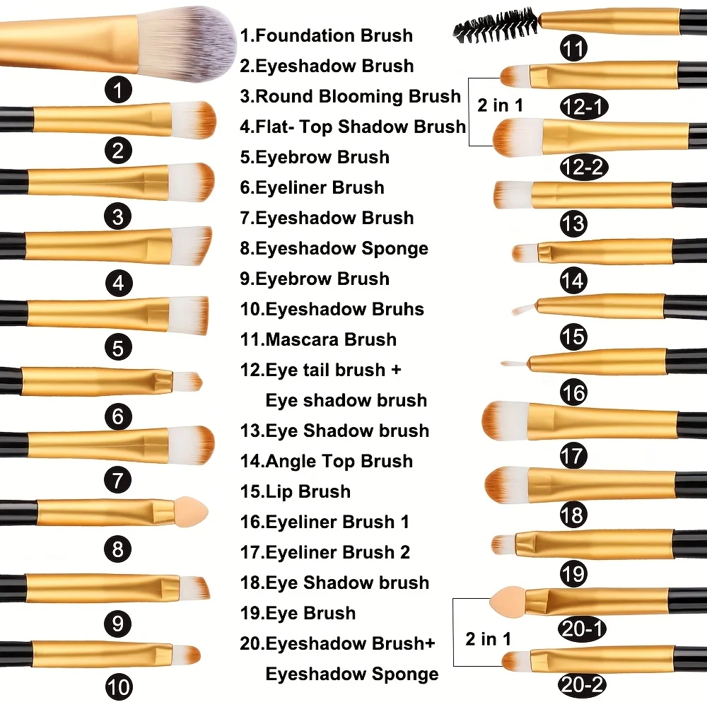 20/34pcs Makeup Brushes Set Face Base Makeup Brush Eyeshadow Eyeliner Eyelash Foundation Powder Lip Cosmetic Female Beauty Tools
