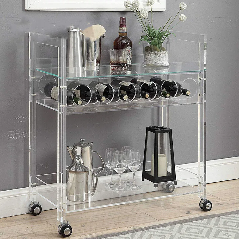 Acrylic Transparent Ins Dining Cart Trolley Retro American Family Tea Cart Hotel Special 3-layer Wine Cart