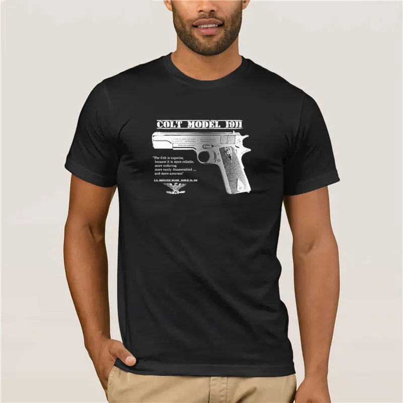 Camiseta informal divertida con estampado para hombre, camiseta deportiva con estampado original del ejército de EE. UU., Colt 45 1911, pistola, Segunda Guerra Mundial, Primera Guerra Mundial, empuñaduras de seguridad con gatillo