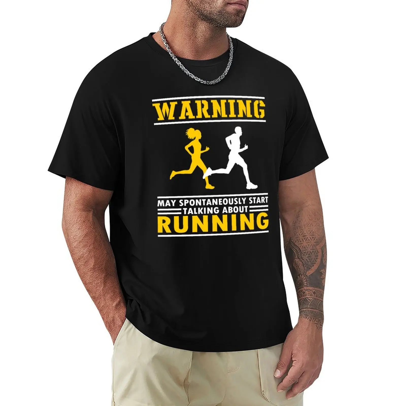 Warning, may spontaneously start talking about running, Runner Funny Gift Idea T-Shirt Large Size Casual Tee Shirt