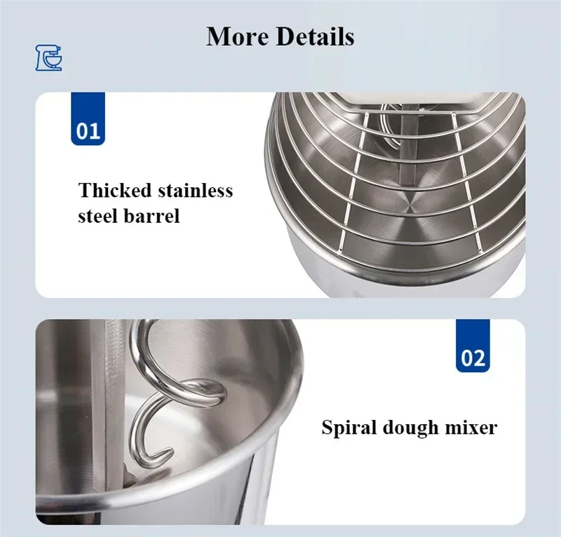 10L Spiral Dough Mixer Touch Screen Control Panel Easy Operation Commercial Kitchen Flour Kneading Machine Stainless Steel